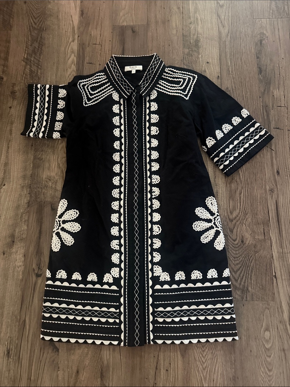 Sea New York Black Ryleigh Ric Rac Short Sleeve Button Up Dress - Picture 3 of 5